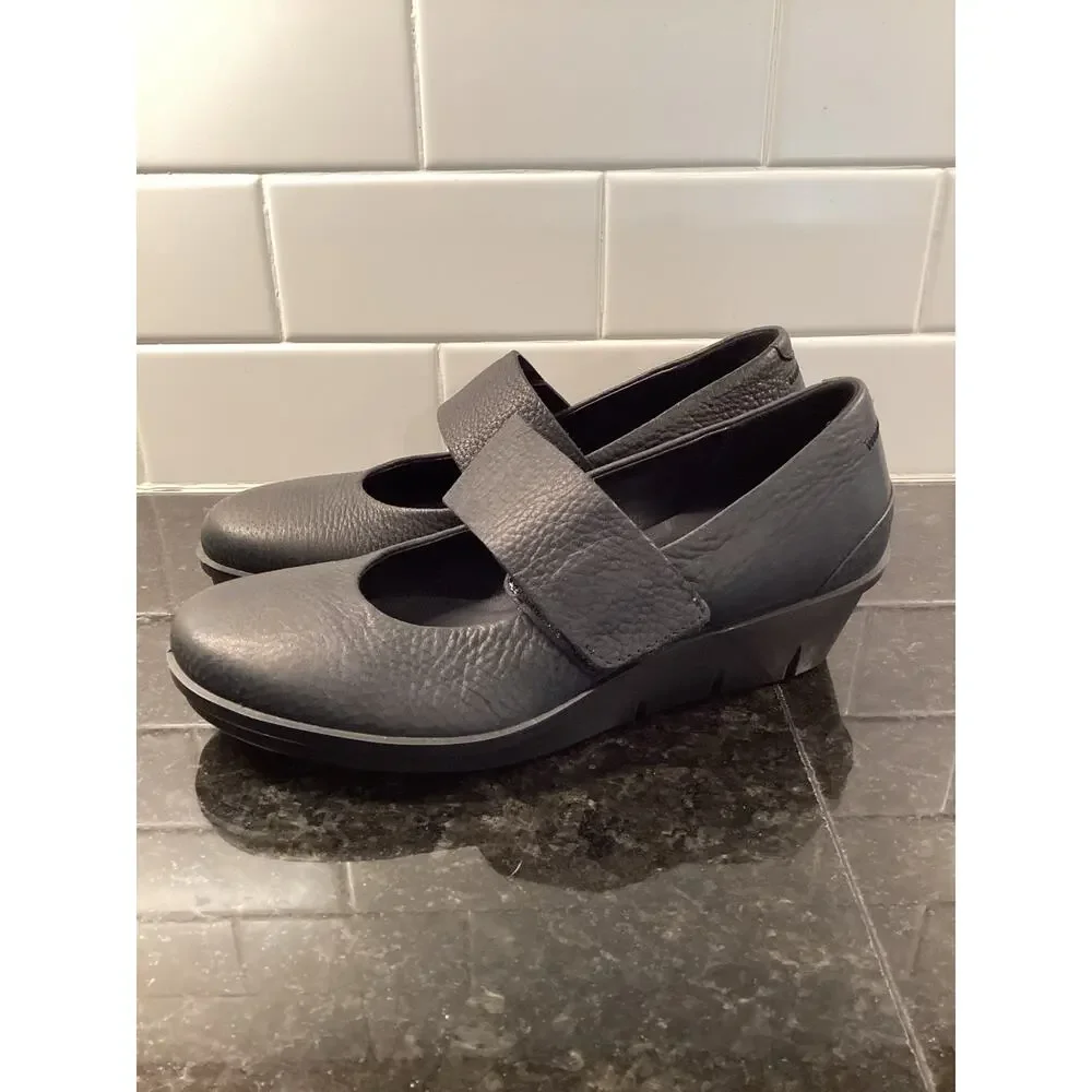 Ecco Women's Skyler 45 Mary Jane Leather Wedge Shoes Comfort Black Size 37